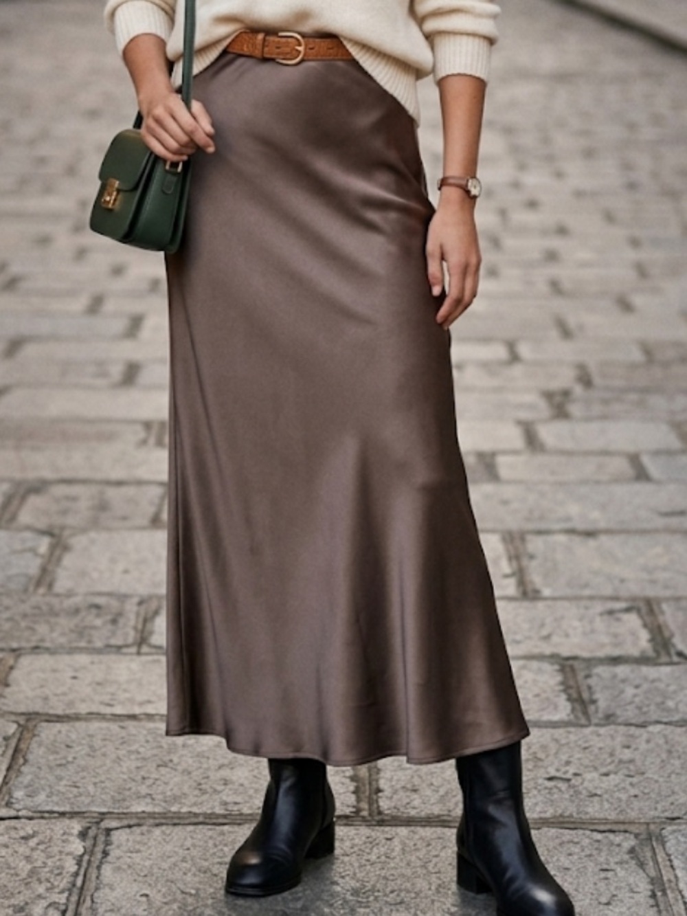 NWOT brown Satin Maxi slip Skirt XS/2/4